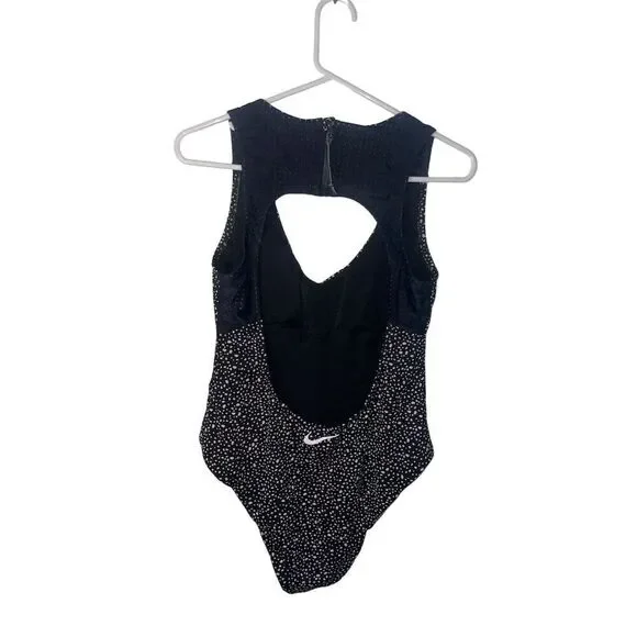 Nike Women's One Piece Swimsuit L Black Water Dots Keyhole Back - Picture 2 of 7